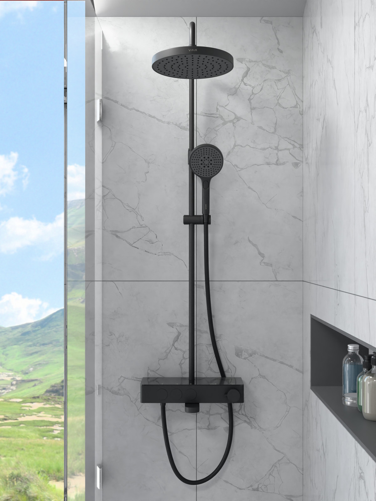 Душевая система VitrA Core Round A4730936EXP с термостатическим смесителем и ручным душем матовая черная