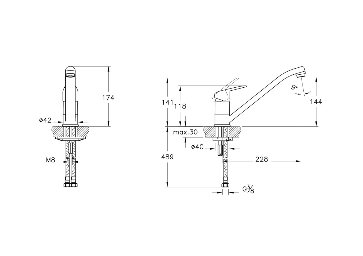 Смеситель для кухни VitrA Flow Round A43429EXP с поворотным изливом однорычажный хром латунь