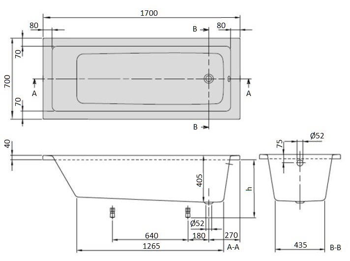 Акриловая ванна Villeroy & Boch Targa Plus SOLO 170x70