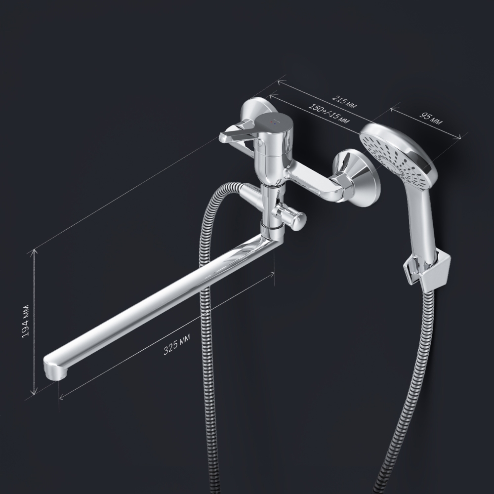 F85B90100 X-Joy S, смеситель д/ванны/душа, излив 325 мм, душевой набор, хром, шт