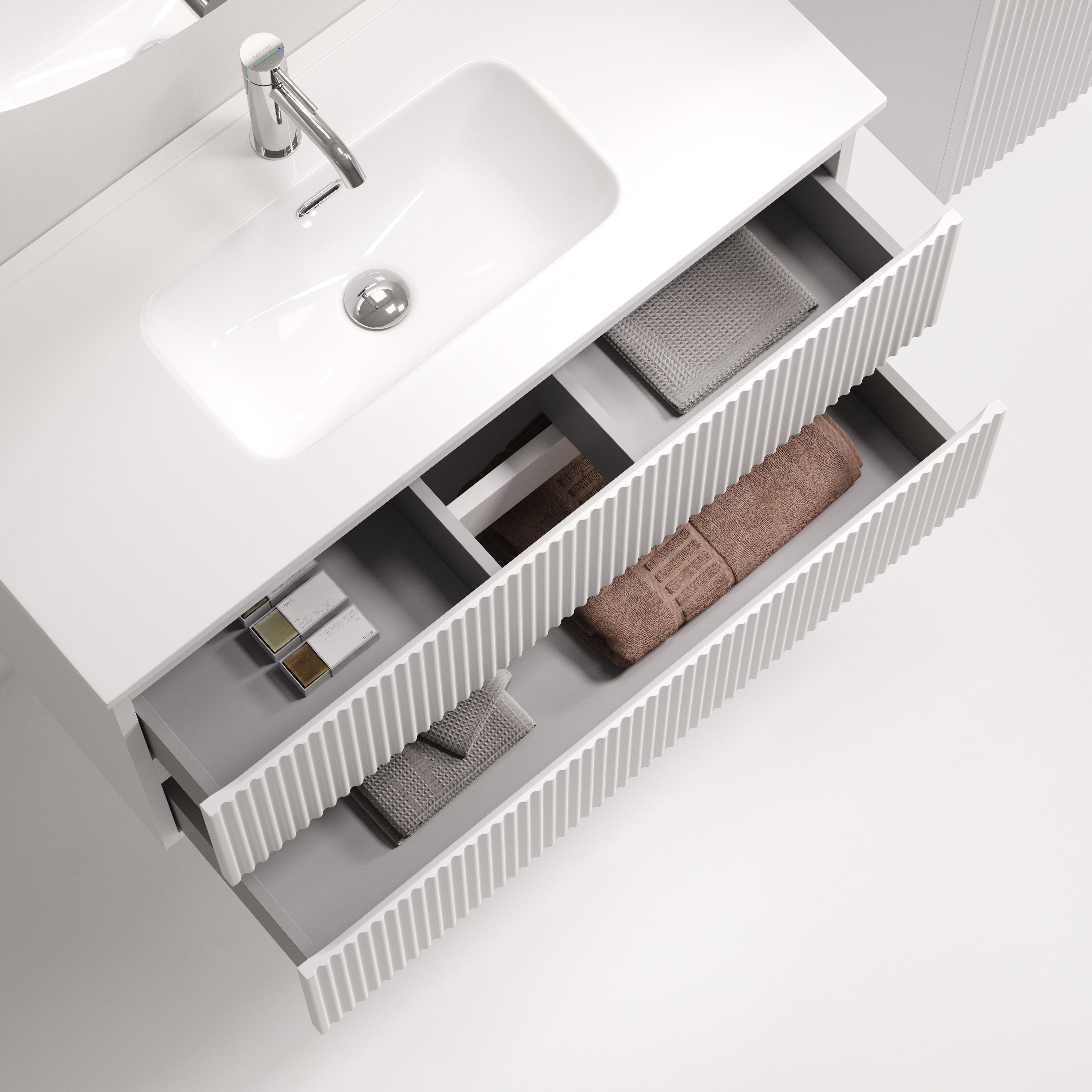 Тумба подвесная SANCOS Snob R 890х390х500, c двумя ящиками оснащенными доводчиками, Bianco, арт.SNR90/39W