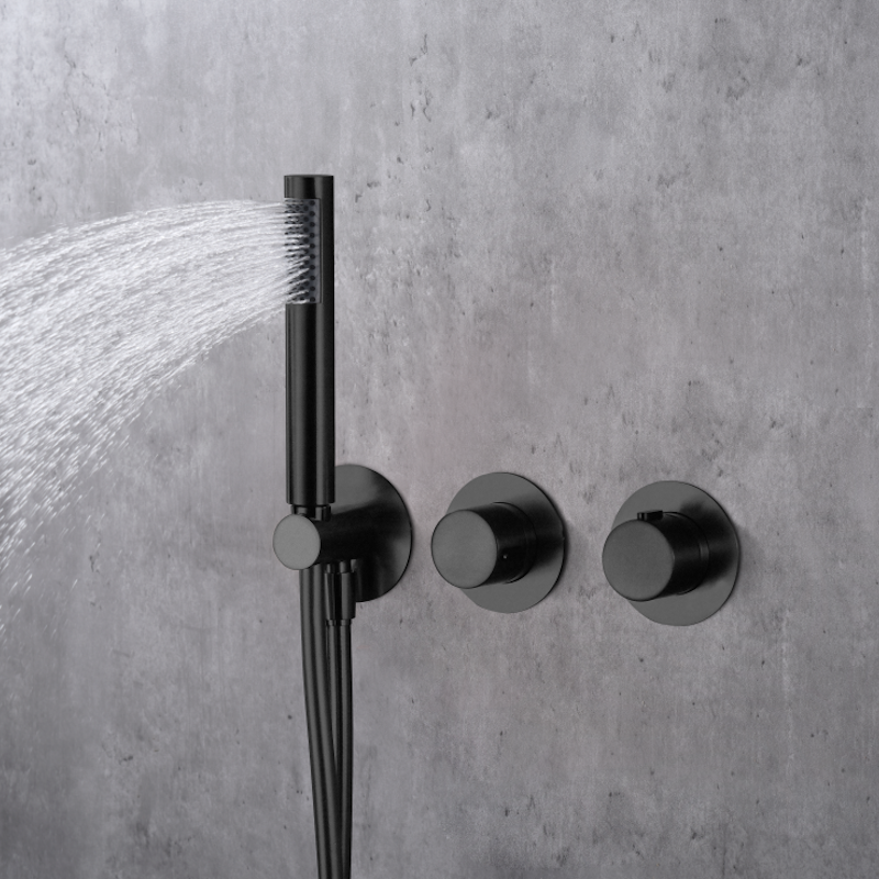 Смеситель для душа термостатический скрытого монтажа готовый комплект верхний душ ø25cm imex assen gta052/ng matt black