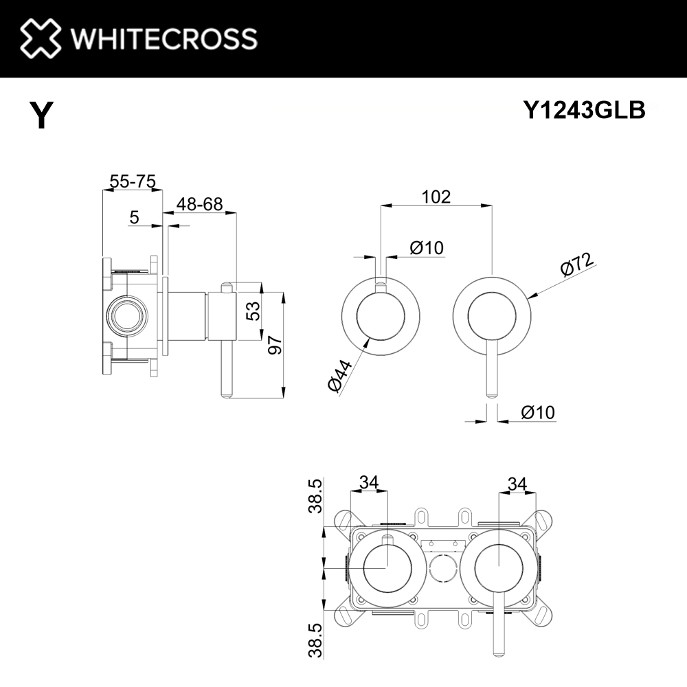 Смеситель скрытого монтажа на 3 потребителя whitecross y y1243glb (брашированное золото)