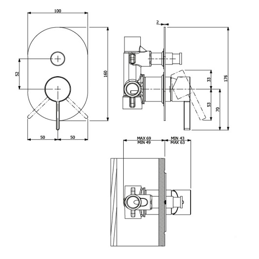 TVS106004000K5 Однорычажный смеситель скрытого монтажа DAWN черный матовый