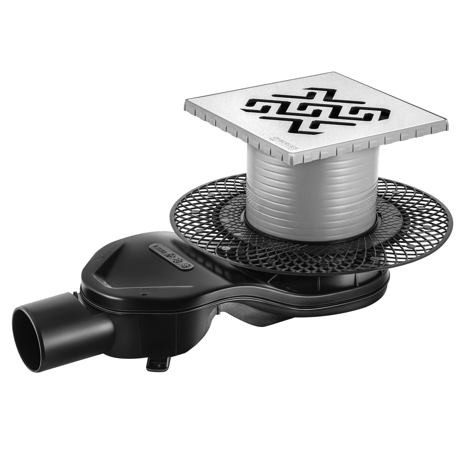 Трап berges водосток platz antik 150х150, матовый хром, s-сифон d50 h60 боковой