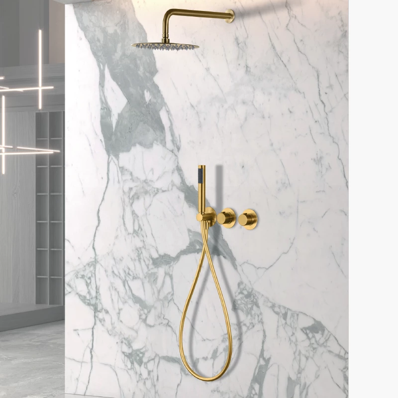 Смеситель для душа термостатический скрытого монтажа готовый комплект верхний душ ø25cm imex assen gta052/oc brushed gold pvd