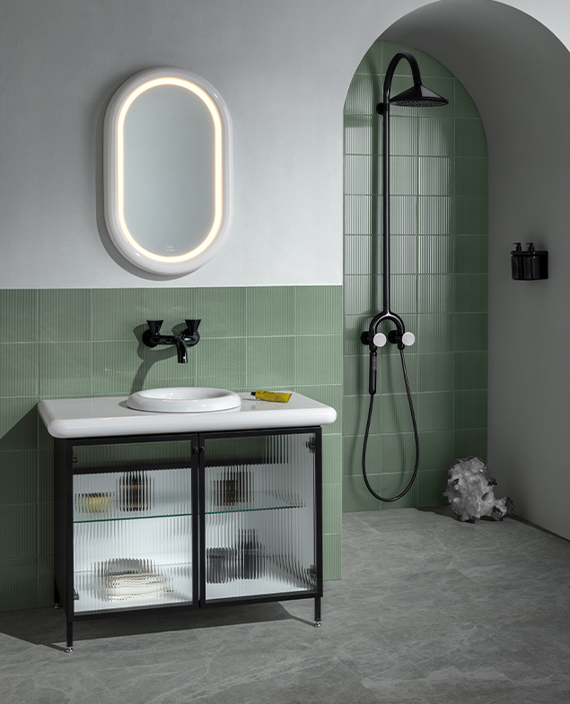 Настенный смеситель для раковины liquid с 2 отвертиями, глянцевый черный