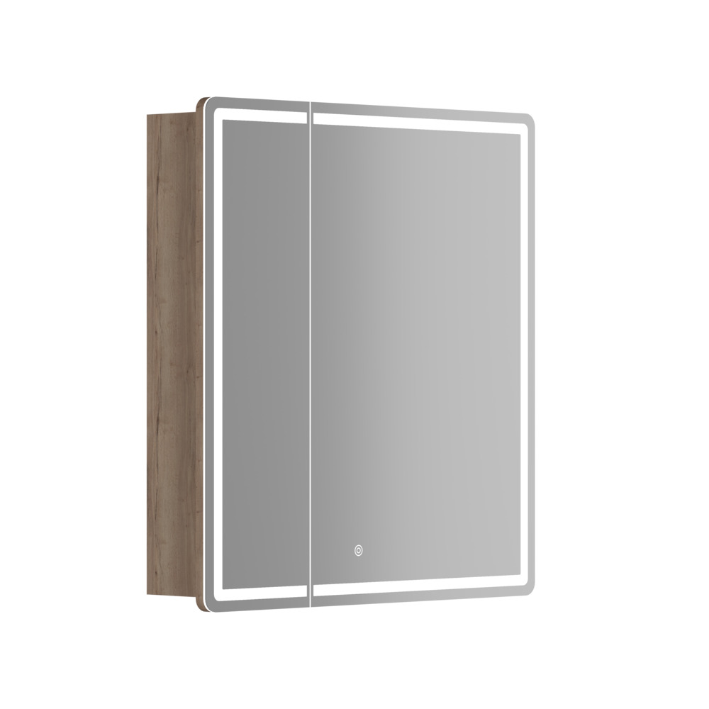 Зеркальный шкаф для ванной комнаты sancos mirror 690x150х740 мм, с led подсветкой, цвет дуб галифакс натуральный, с розеткойарт. mi70eg