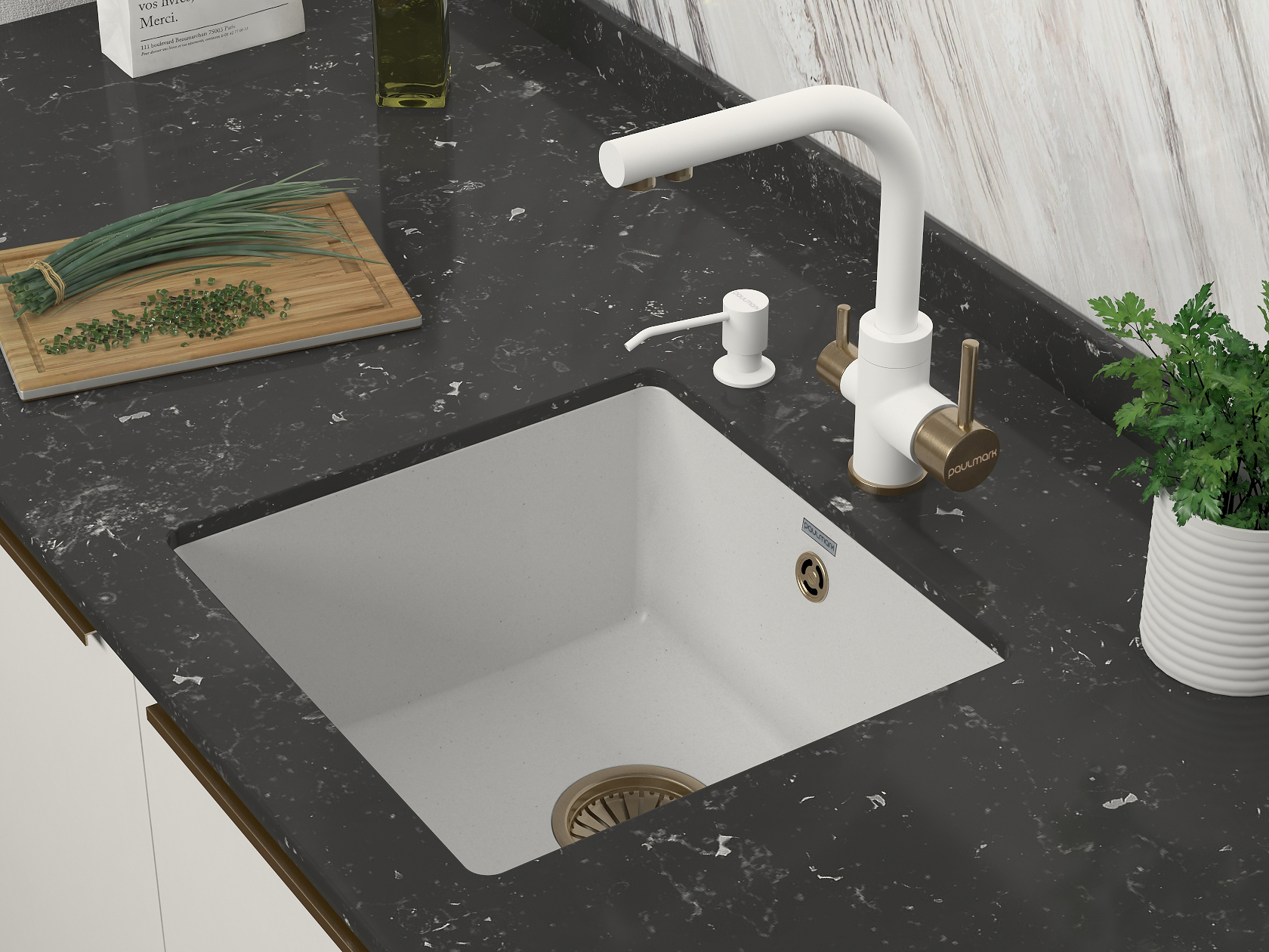 Мойка gera 50, it-granit, pm104546-wh, белый, 445х460, подст. мон. paulmark