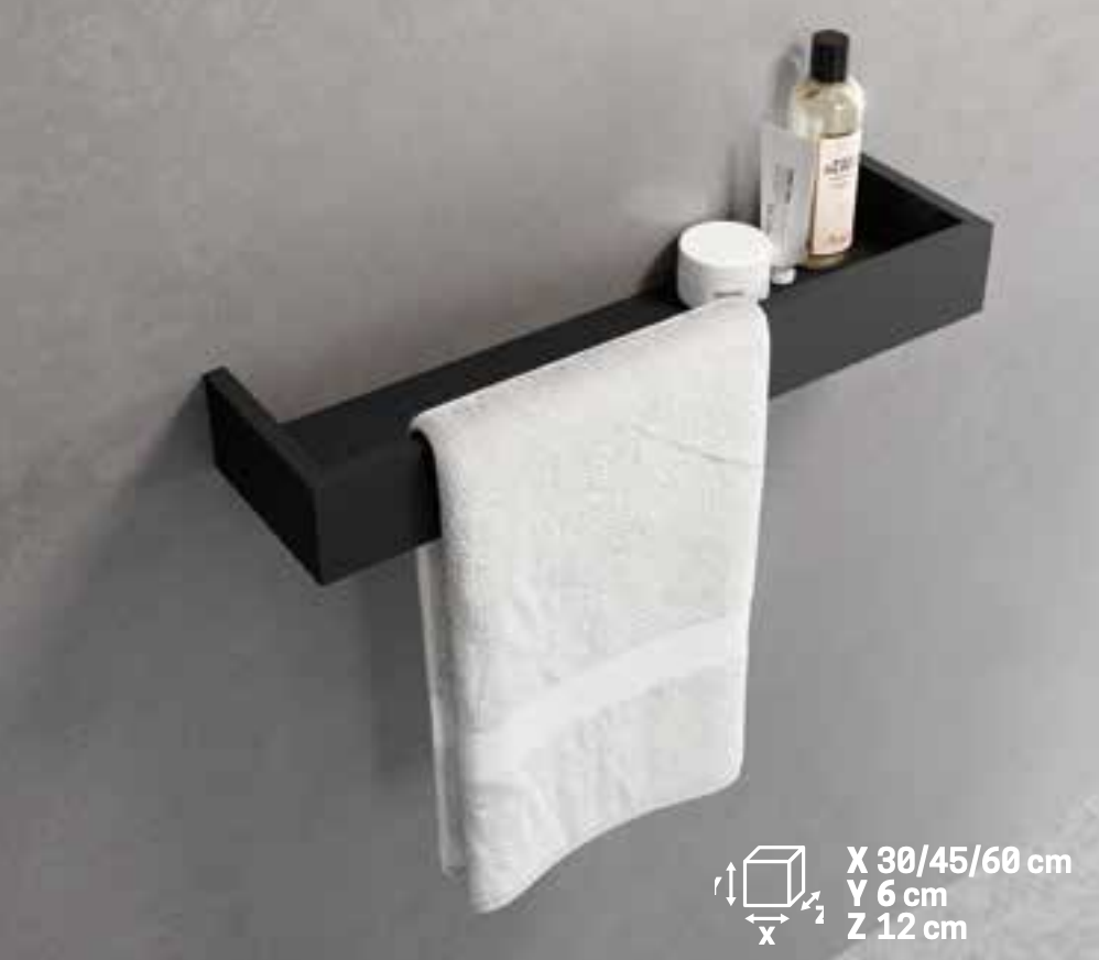 Полка с полотенцедержателем 45 см novellini frame r90akfmps45-b, цвет silver