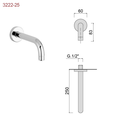 Giulini futuro f3222-25bo излив из стены, длина 250 мм, цвет белый матовый