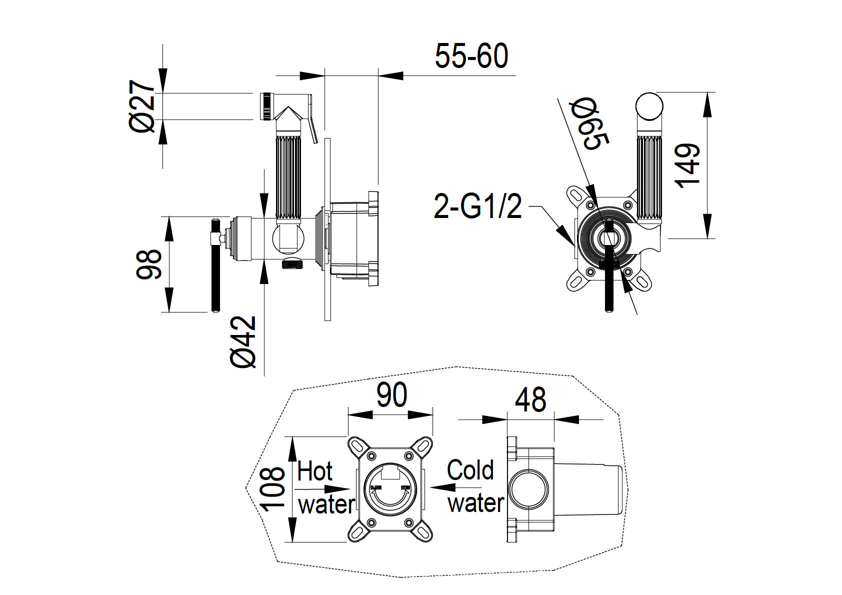 Смеситель гигиенический, boheme eterna brused bronze