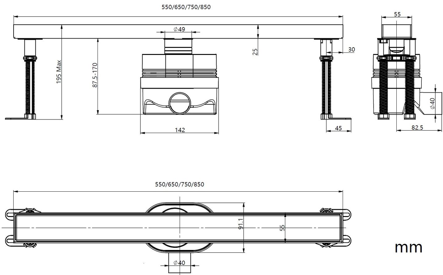 Душевой лоток Allen Brau Priority 9.50022.MG 850 графит браш
