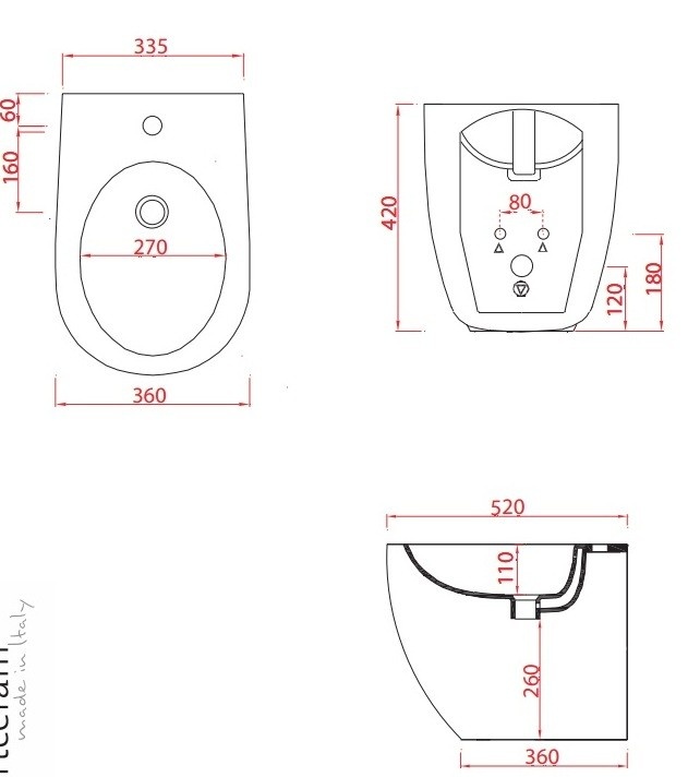 Биде напольное оранжевый матовый 420x360x520 file 2.0 artceram