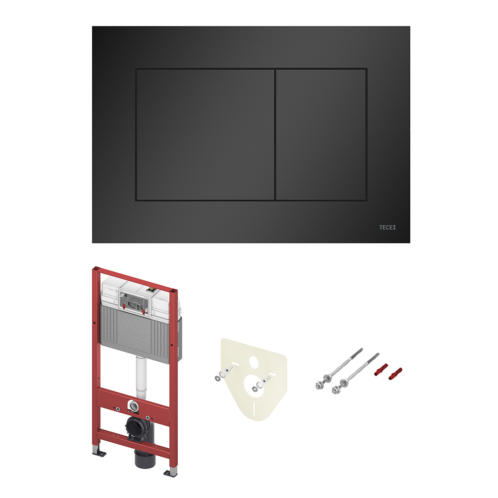 Комплект для установки подвесного унитаза: застенный модуль, пластиковая панель смыва tecenow, черная матовая