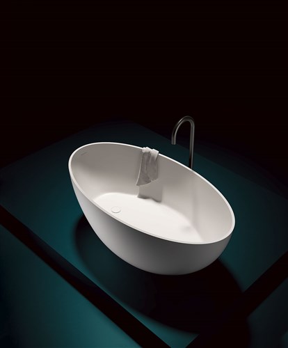 Ванна отдельностоящая искусственный камень 1600x850x620 со сливом-переливом белый матовый bali gruppo treesse