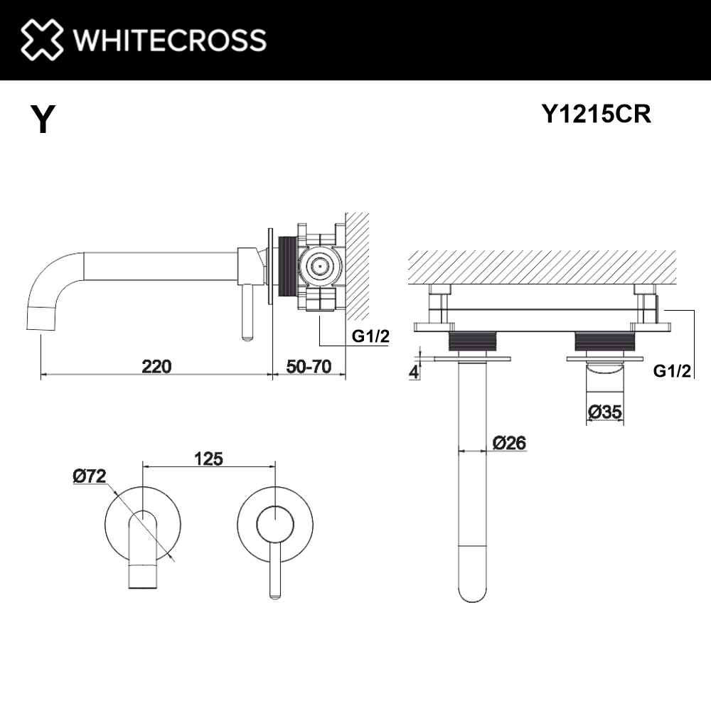 Смеситель для умывальника скрытого монтажа whitecross y y1215cr (хром)