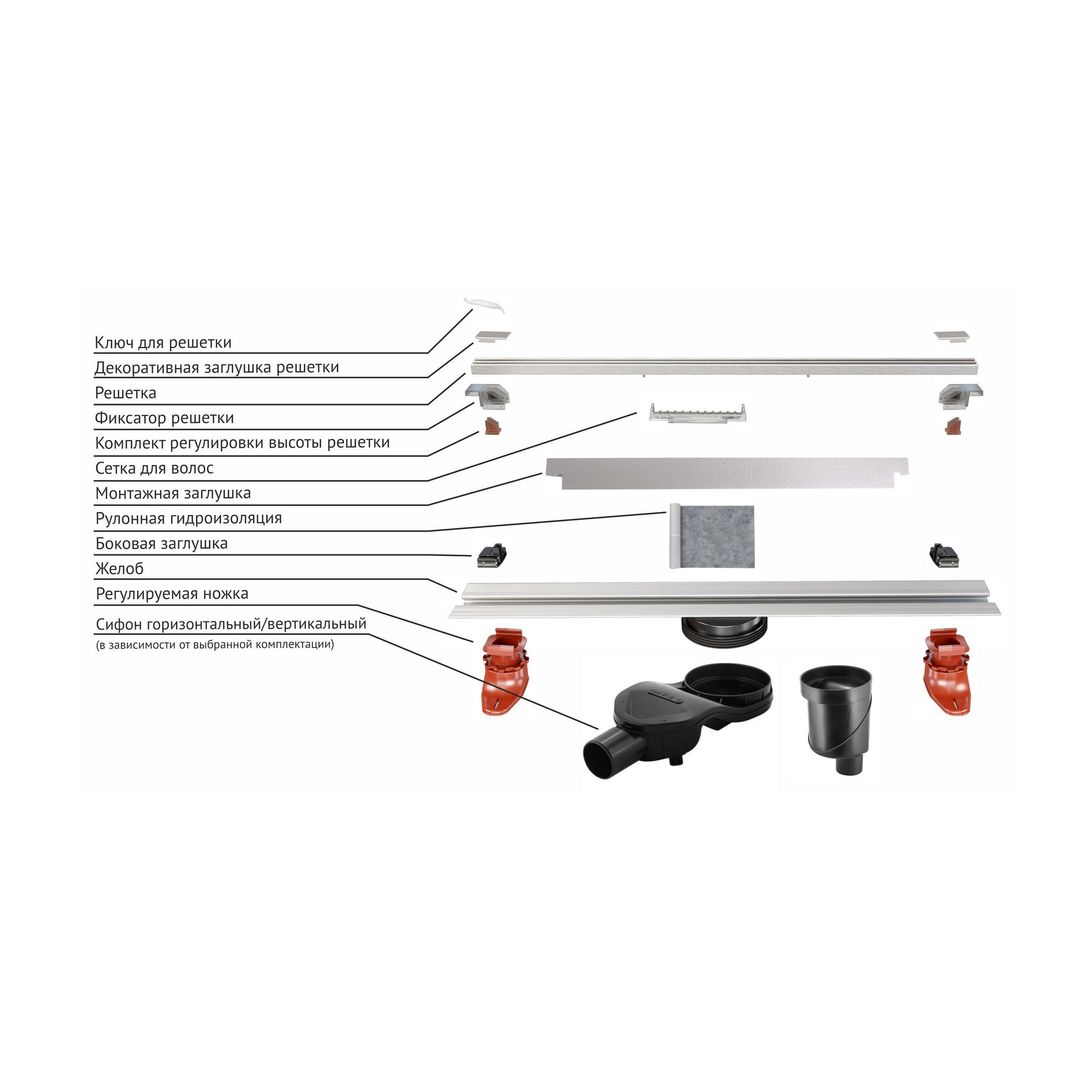 Желоб berges водосток super slim 800, матовый хром, s-сифон d50/105 h50 вертикальный