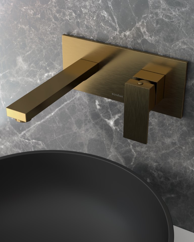 Смеситель для умывальника из стены Qubic Bronze