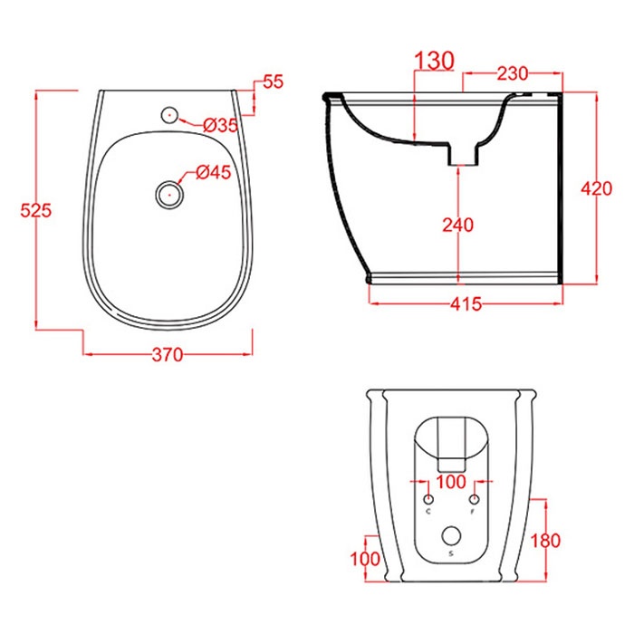 Биде напольное белый глянцевый 420x370x525 atelier artceram