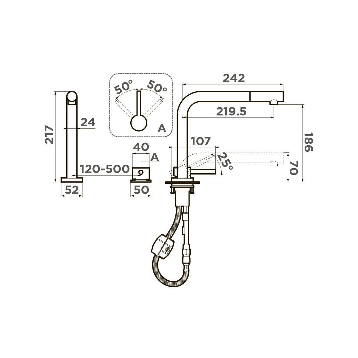 Смеситель для кухни omoikiri nara-s-gb латунь/графит