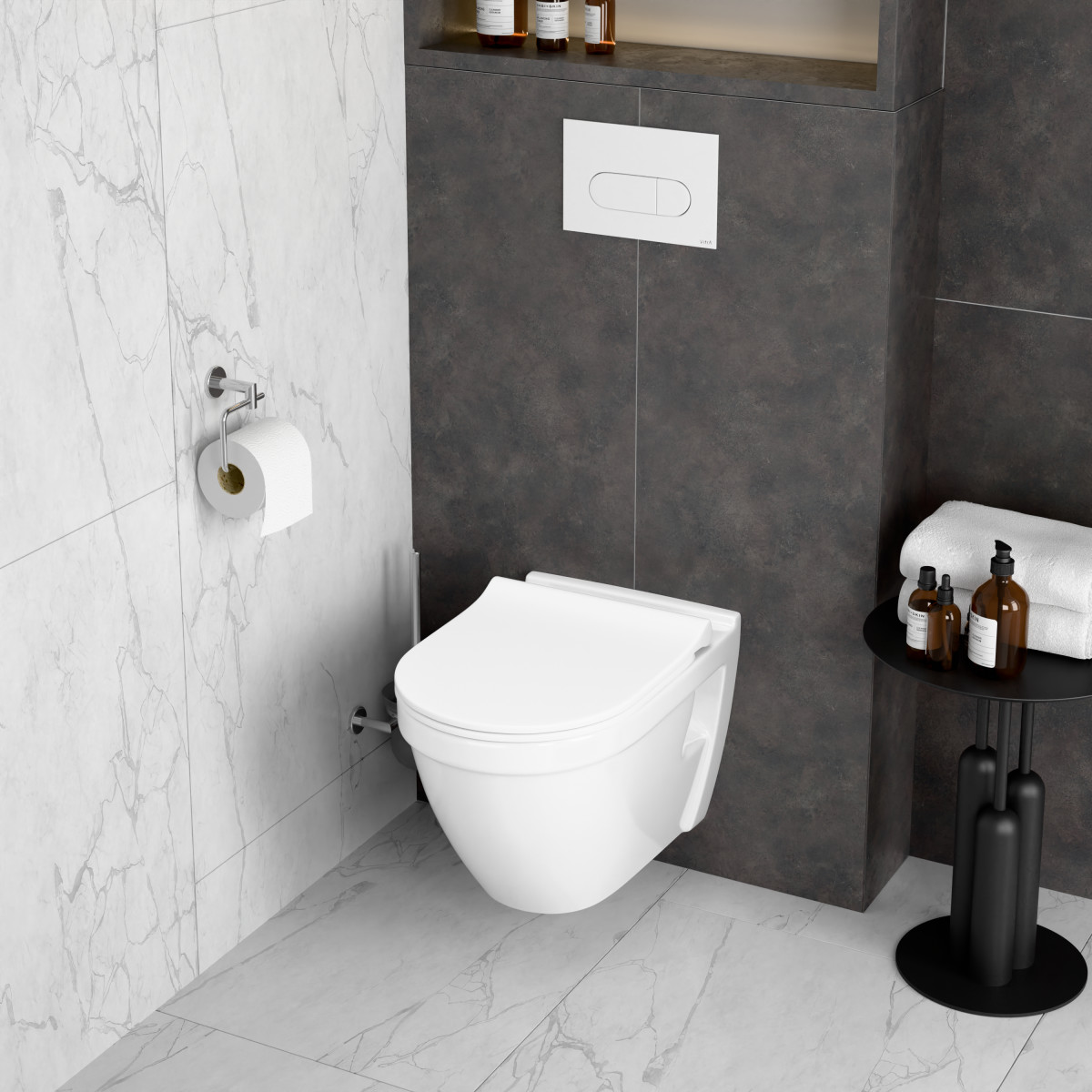 Инсталляция с унитазом VitrA S50 9003B003-7203 комплект 4 в 1 с сиденьем микролифт безободковый цвет клавиши глянцевый белый