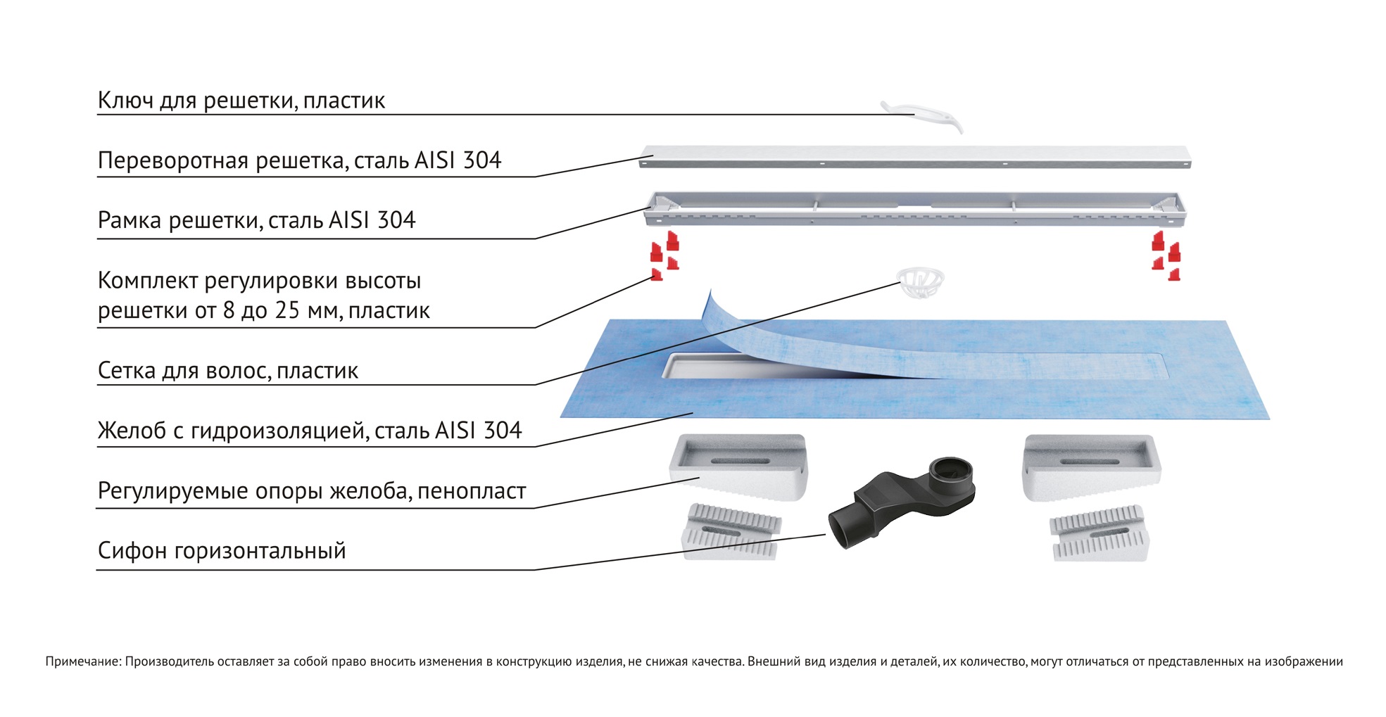 Желоб berges водосток в1 keramik 800, матовый хром, s-сифон d50 h60 боковой