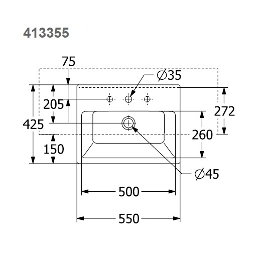 Раковина полувстраиваемая memento 550x425x135 белый глянцевый villeroy&boch