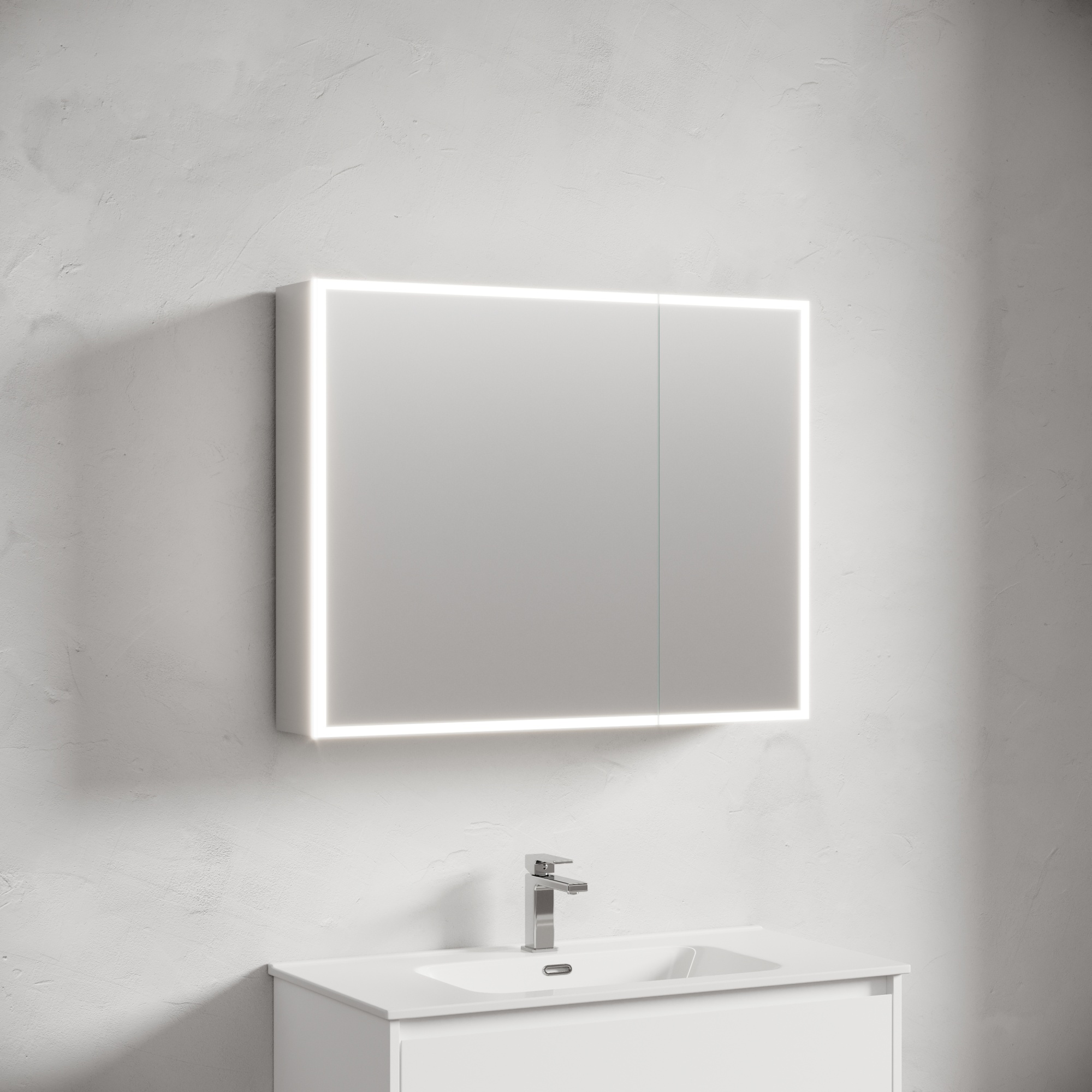 Зеркальный шкаф для ванной комнаты из алюминия sancos evoke 900x700х136 мм с led подсветкой, арт. sc8090