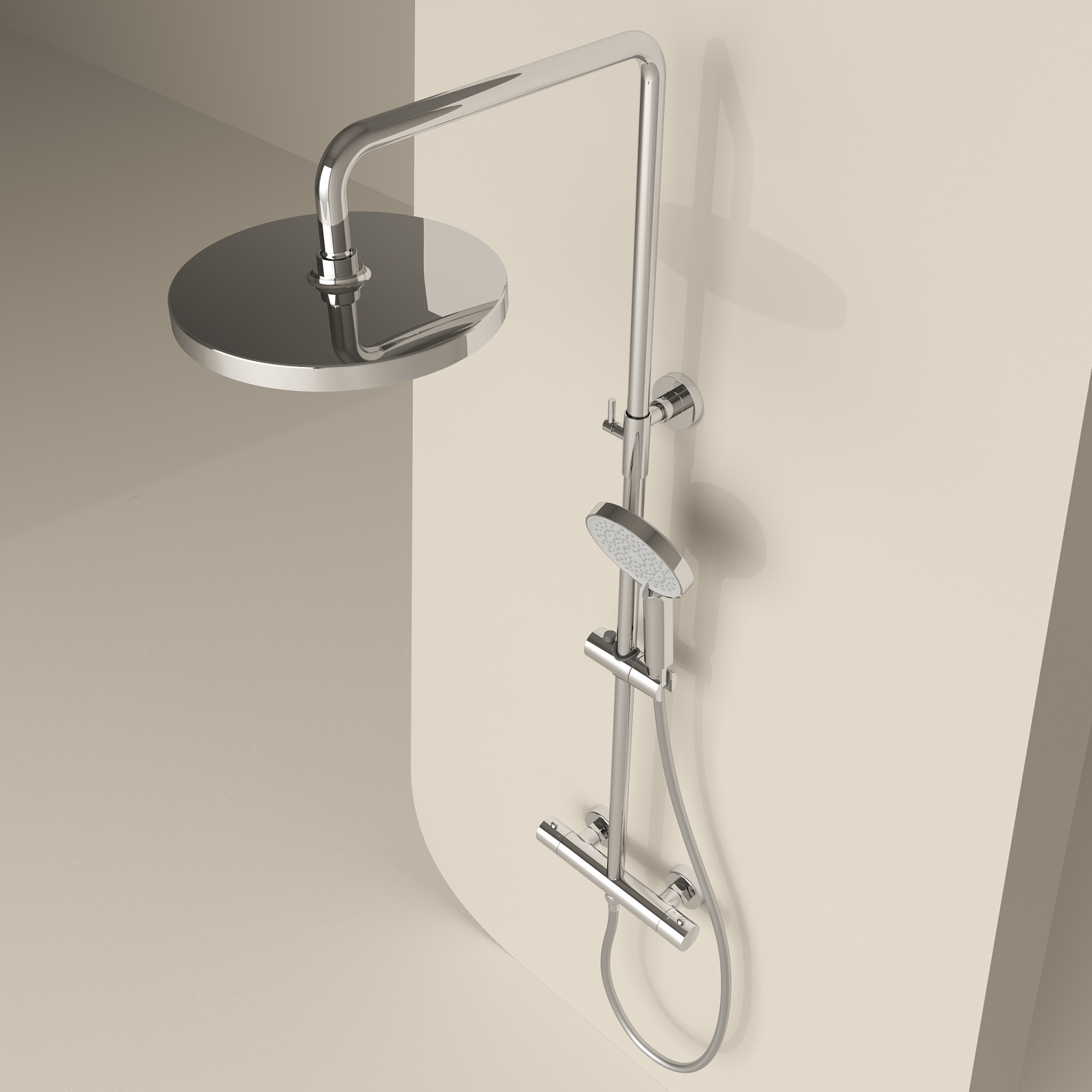 Душевая стойка Sancos Teo c термостатом, с регулировкой по высоте, цвет хром, арт. SC11001CH