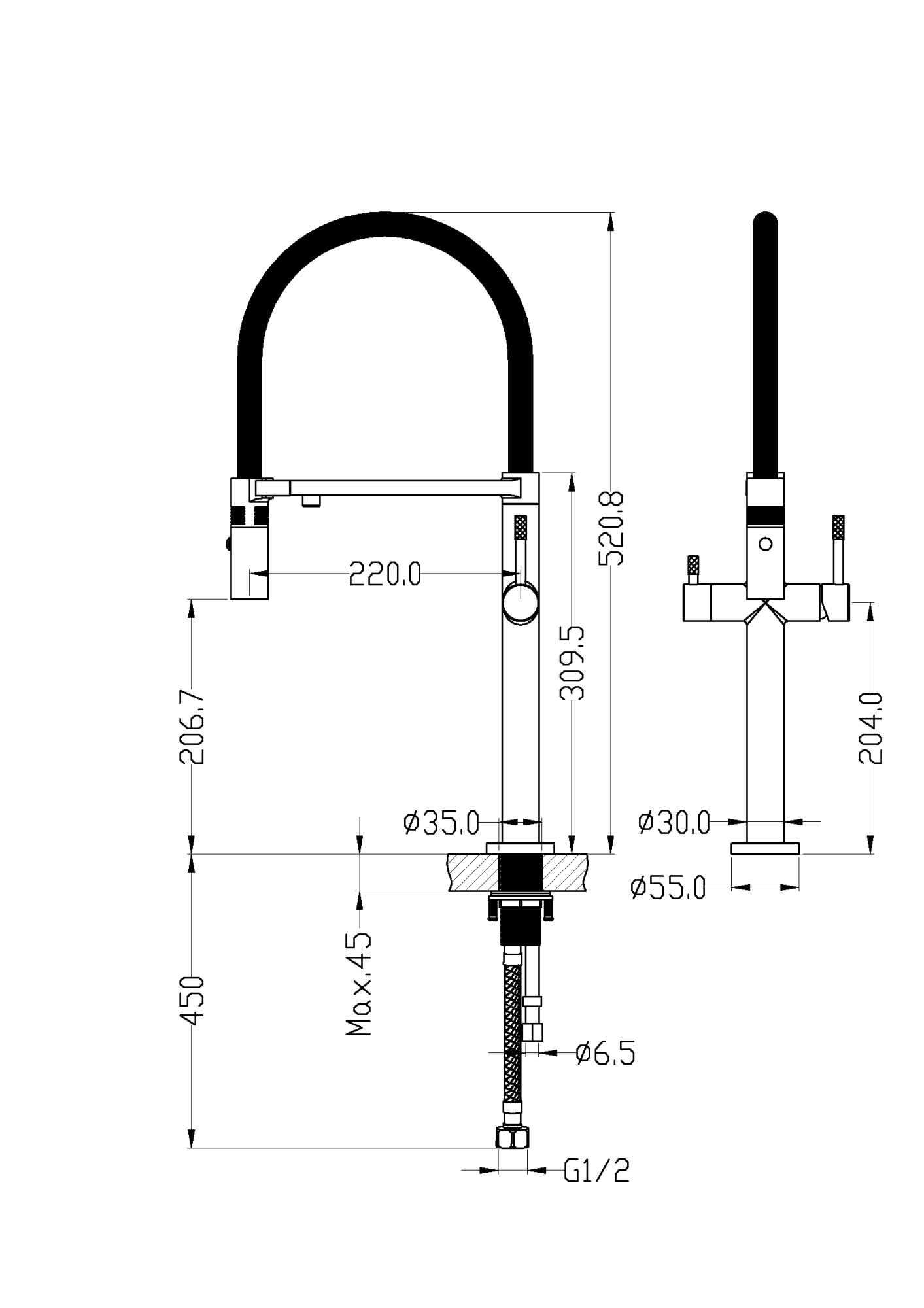 Смеситель для кухни uno matt gold c краном для питьевой воды