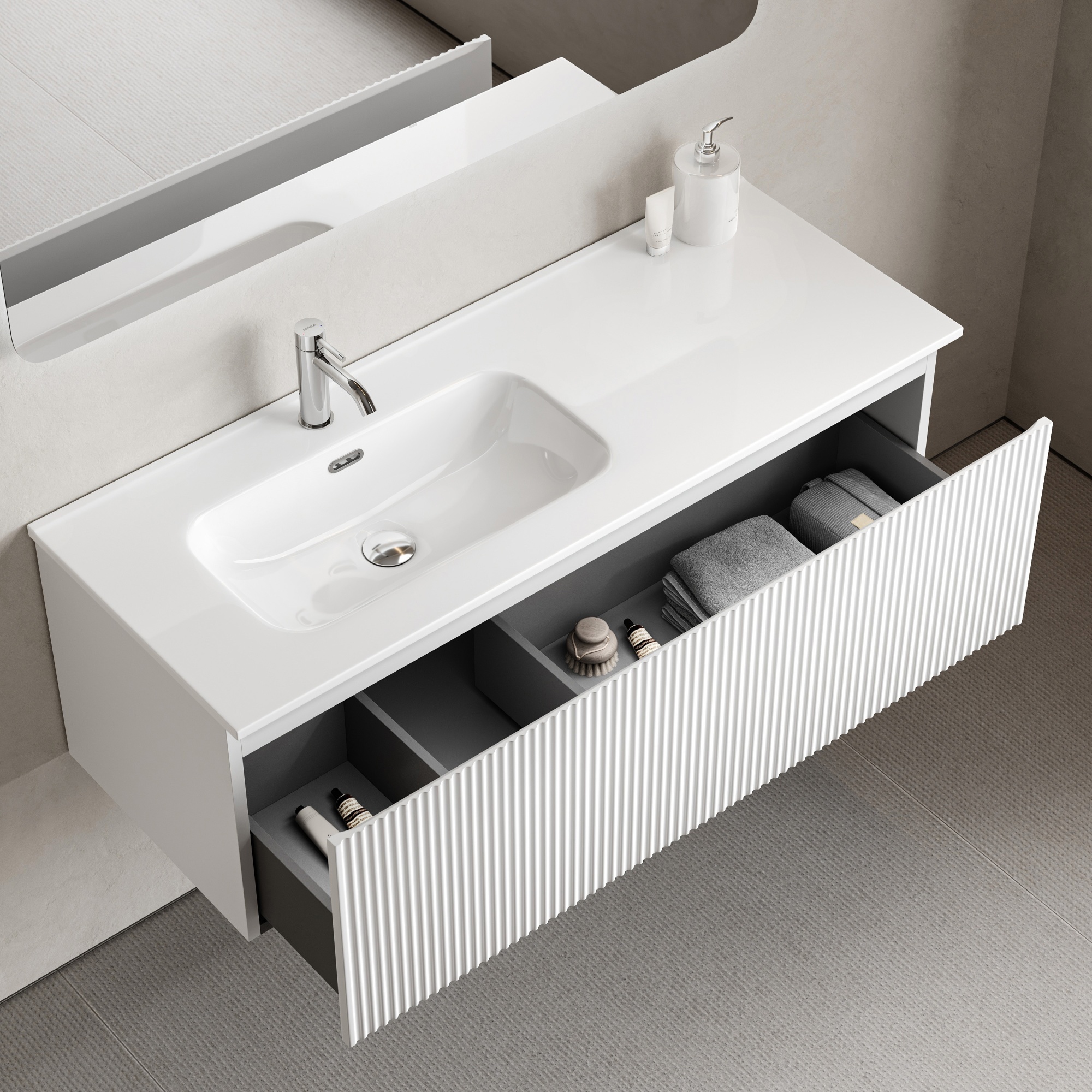 Тумба подвесная SANCOS Snob R 1.0 1195х445х406, c одним ящиком оснащенным доводчиками, Bianco , арт.SNR1.0120LW