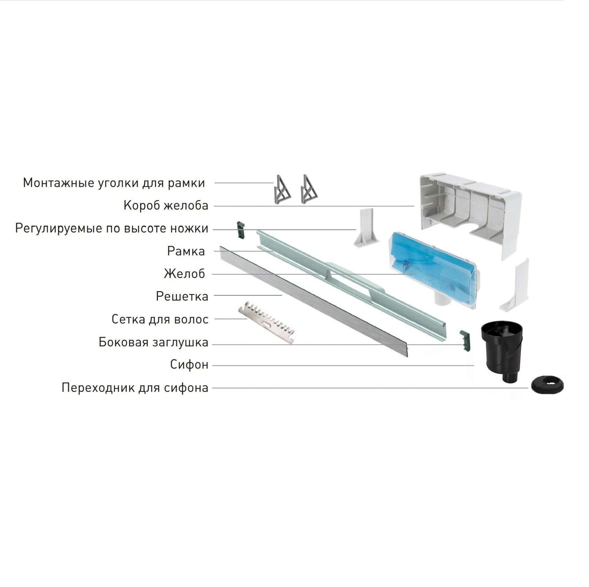 Желоб berges водосток wall 600 пристенный, матовый хром, s-сифон d50/105 h50 вертикальный
