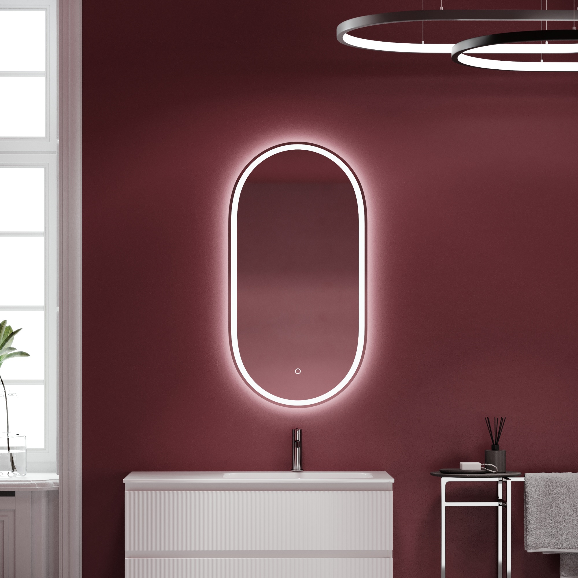 Зеркало для ванной комнаты sancos oval, фронтальная подсветка 550х1050 с сенсорным управлением на прикосновение, арт. ov55f