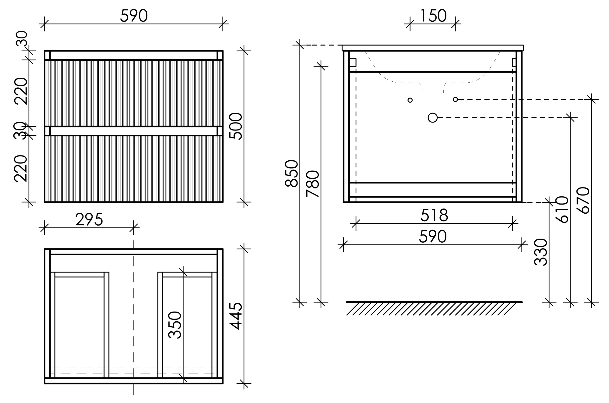 Тумба подвесная sancos snob r 590х445х500, c двумя ящиками оснащенными доводчиками, bianco, арт.snr60w