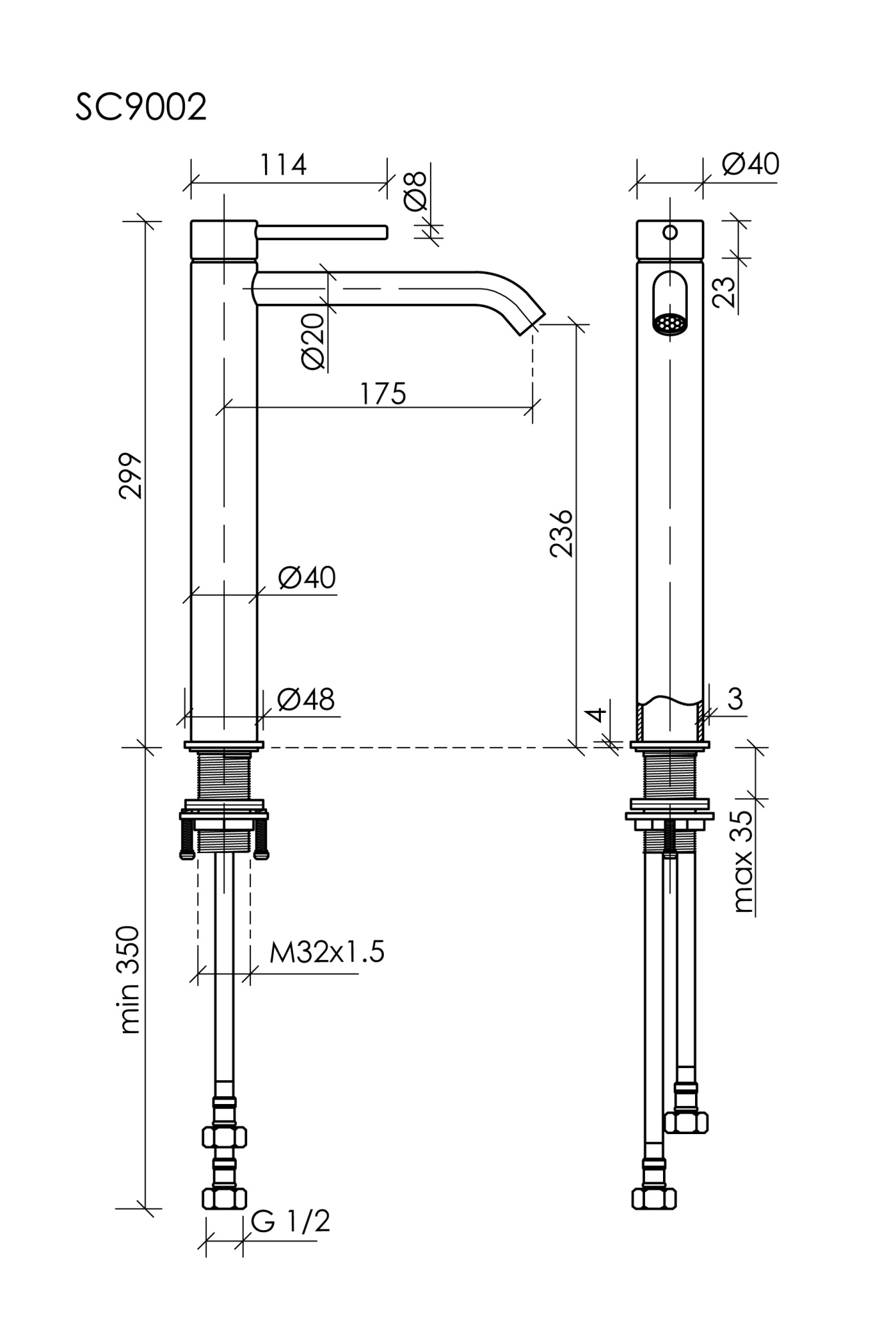 Смеситель для раковины высокий SANCOS Etna, брашированный никель, PVD покрытие, арт. SC9002BN