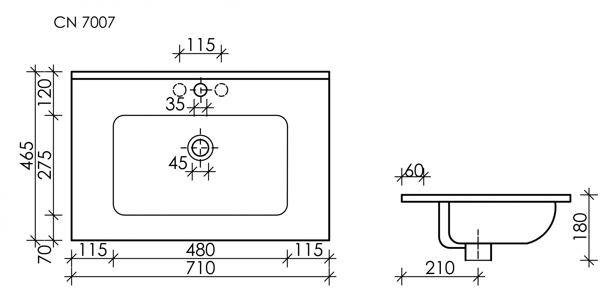 Умывальник накладной прямоугольный element 710*465*180мм