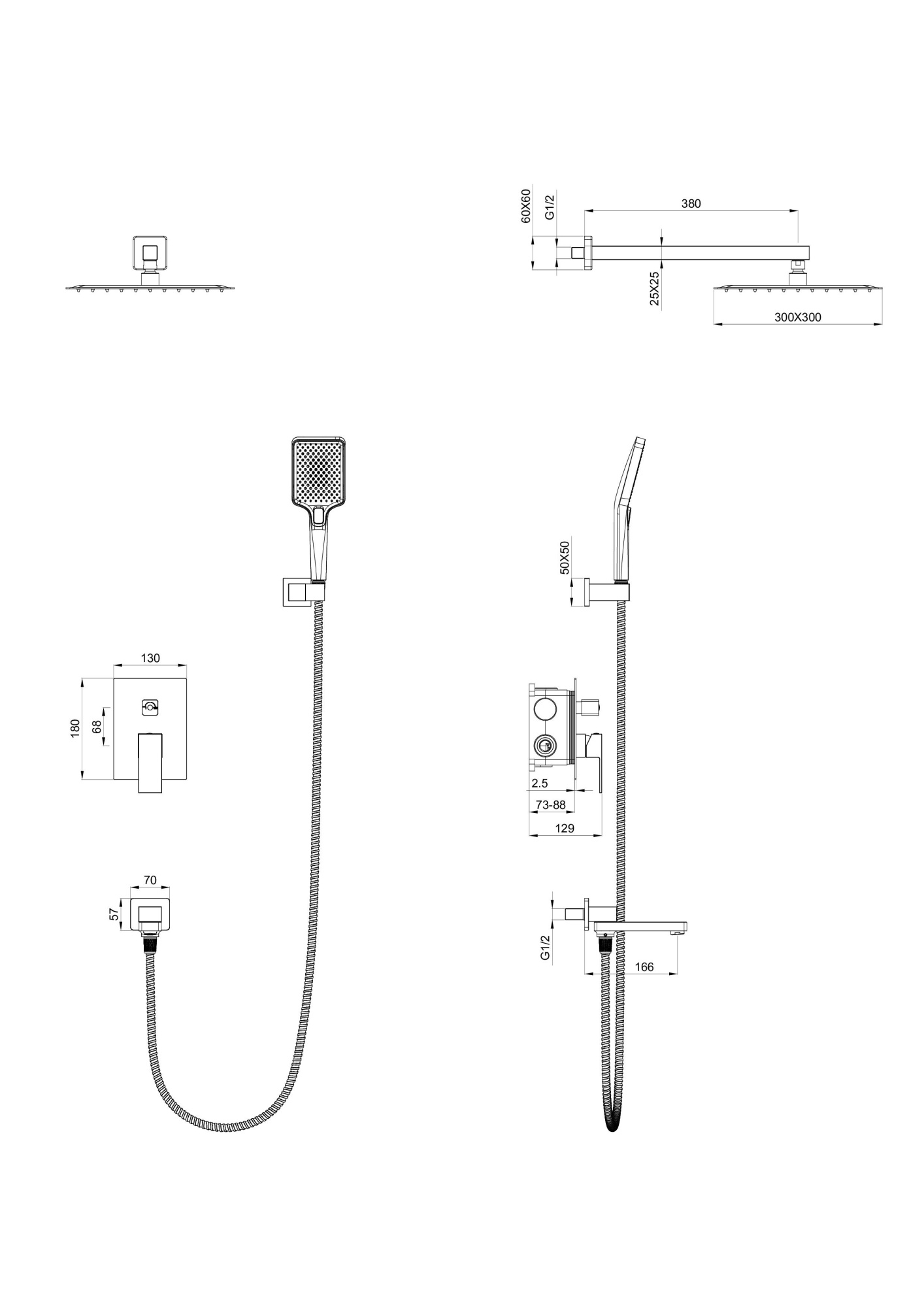 Душевая система встраиваемая wonzon & woghand cube, темный графит (ww-88939016-bgm)