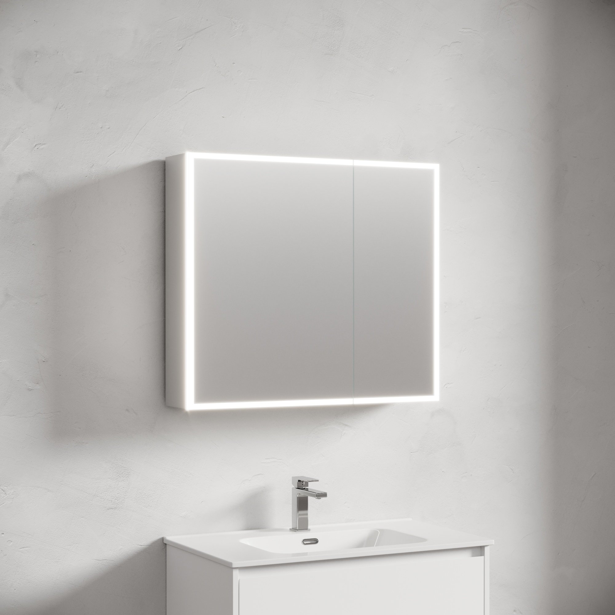 Зеркальный шкаф для ванной комнаты из алюминия sancos evoke 800x700х136 мм с led подсветкой арт. sc8080