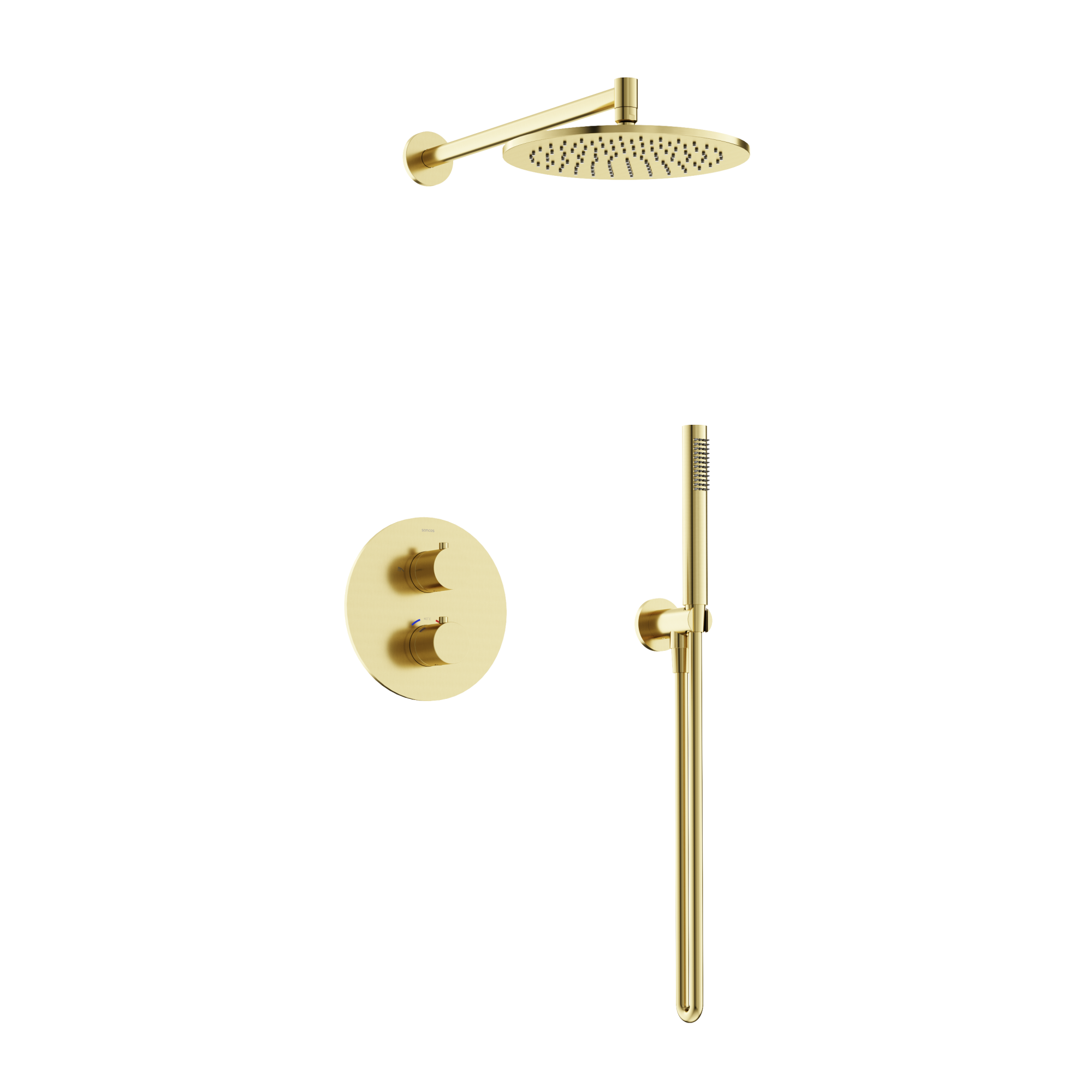 Душевой комплект с термостатом sancos etna, с внутренней частью, брашированное золото, pvd покрытие, арт. sc9010bg Душевой комплект с термостатом sancos etna, с внутренней частью, брашированное золото, pvd покрытие, арт. sc9010bg