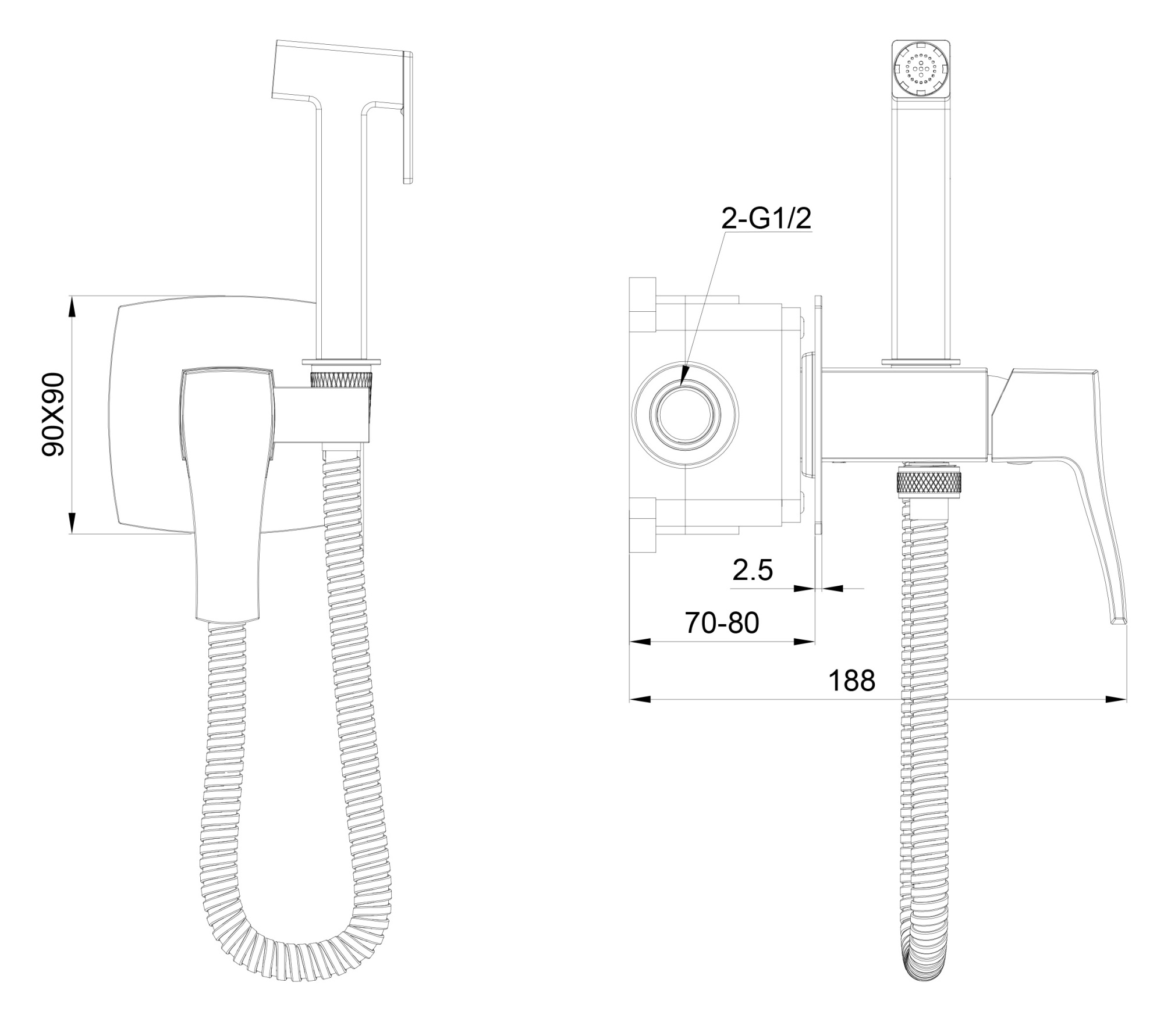 Смеситель с гигиеническим душем встраиваемый wonzon & woghand flex, черный матовый (ww-88829072-mb)
