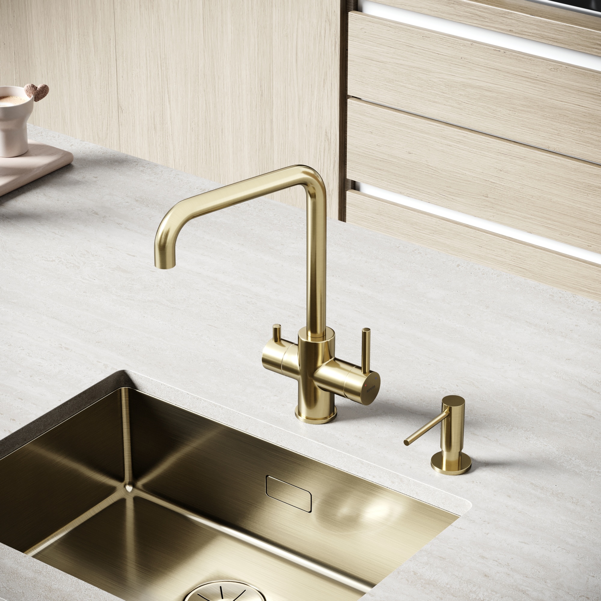 Смеситель для кухни SANCOS Vela с возможностью подключения фильтра для воды, брашированное золото, арт. SC4013BG