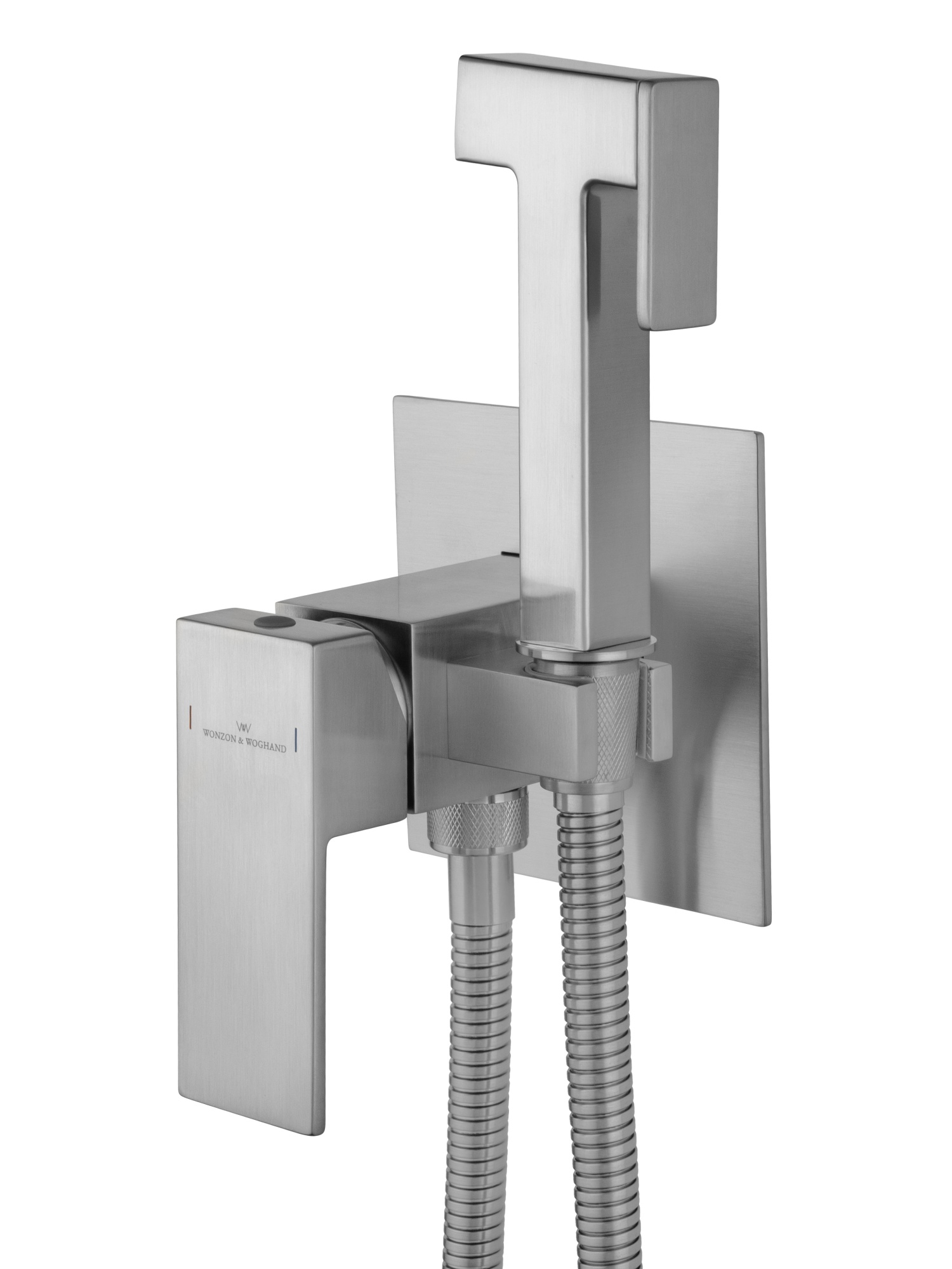 Смеситель с гигиеническим душем встраиваемый wonzon & woghand cube, брашированный никель (ww-88829016-bn)