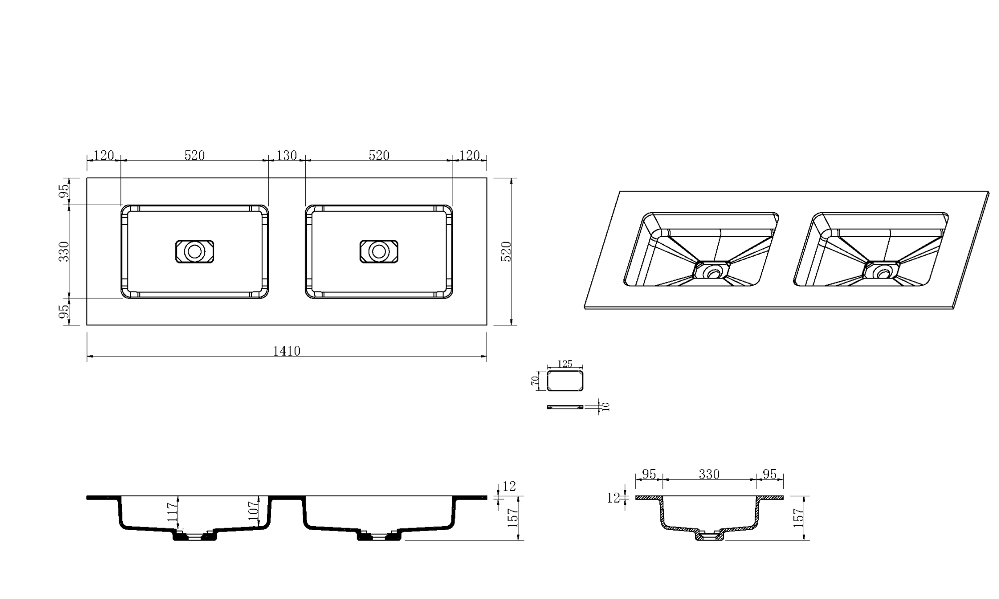 Раковина на столешницу armadi art quatro 140 см белая mw, арт. 793-140-2-w