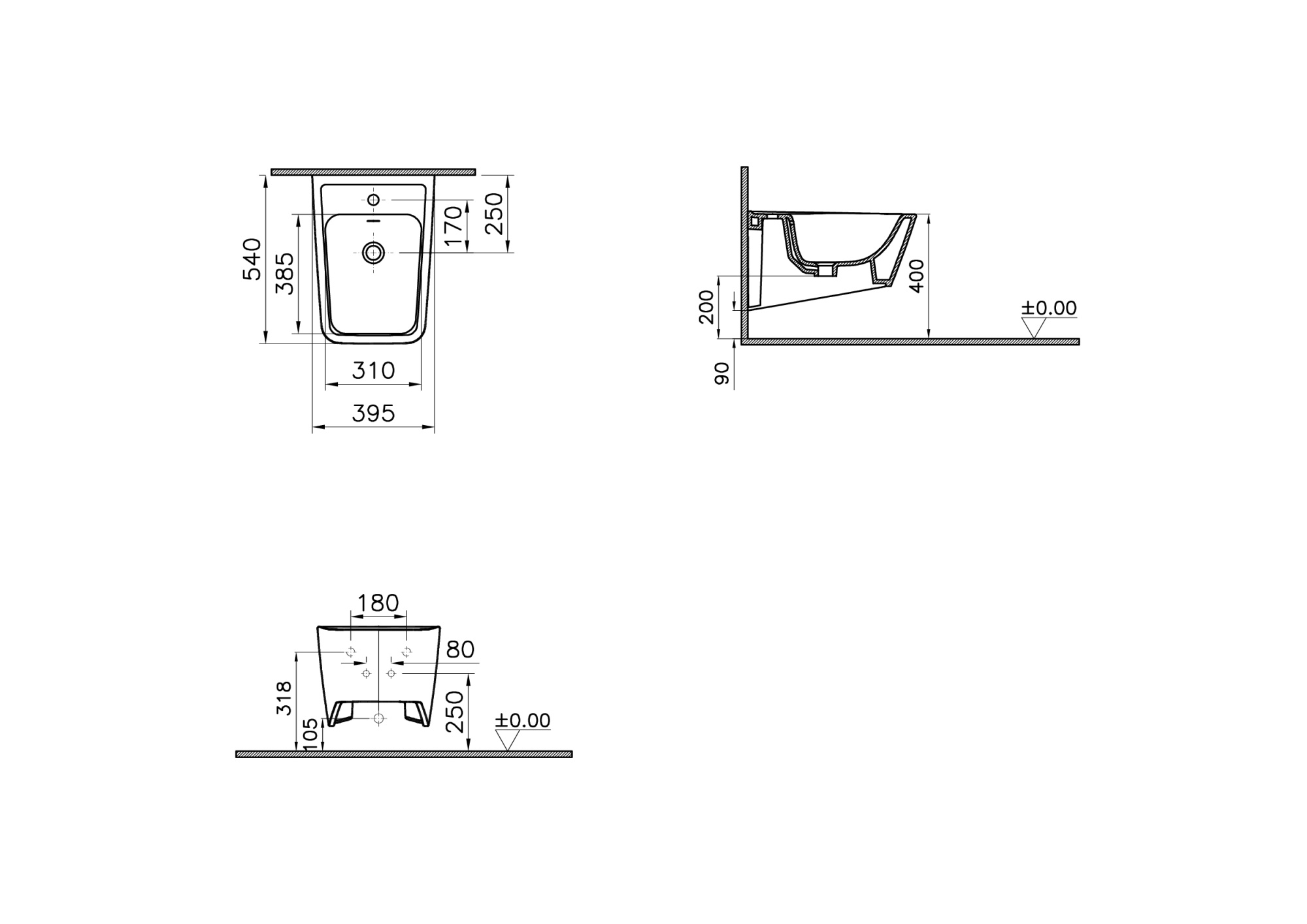 Подвесное биде equal без бокового отверстия, 54 см, цвет матовый каменный серый