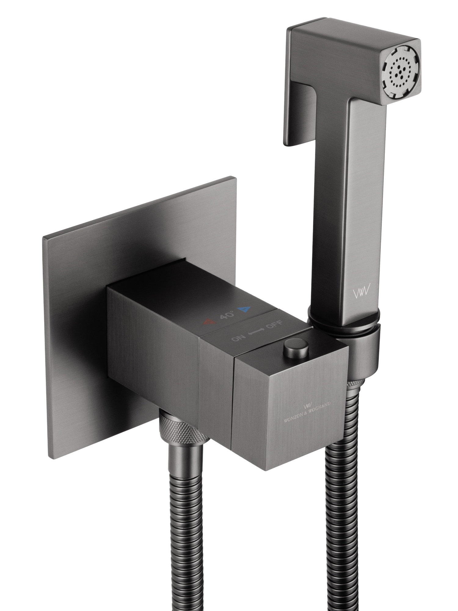 Смеситель с гигиеническим душем и термостатом встраиваемый wonzon & woghand, темный графит (ww-88829910-bgm)