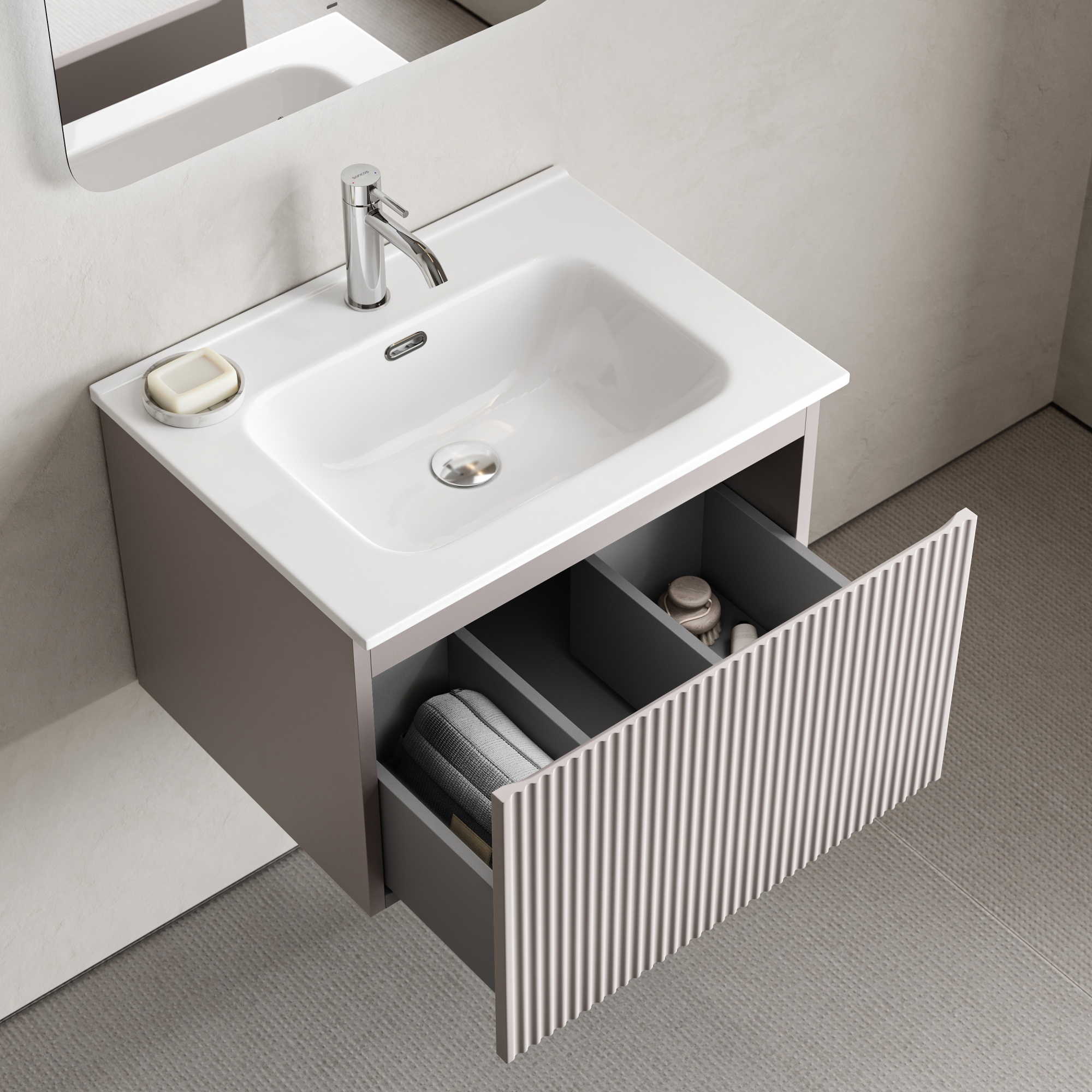 Тумба подвесная SANCOS Snob R 1.0 590х445х406, c одним ящиком оснащенным доводчиками, Doha Soft , арт. SNR1.060SM