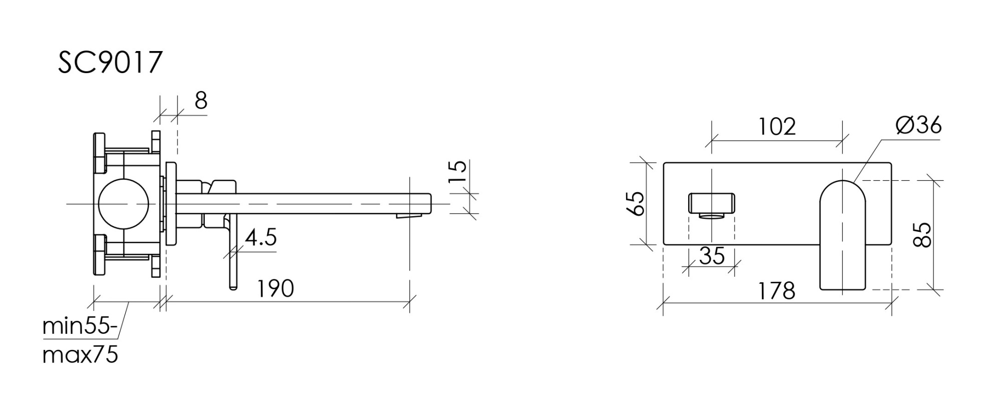 Смеситель для раковины SANCOS Studio c внутренней частью, брашированный никель, PVD покрытие, арт. SC9017BN