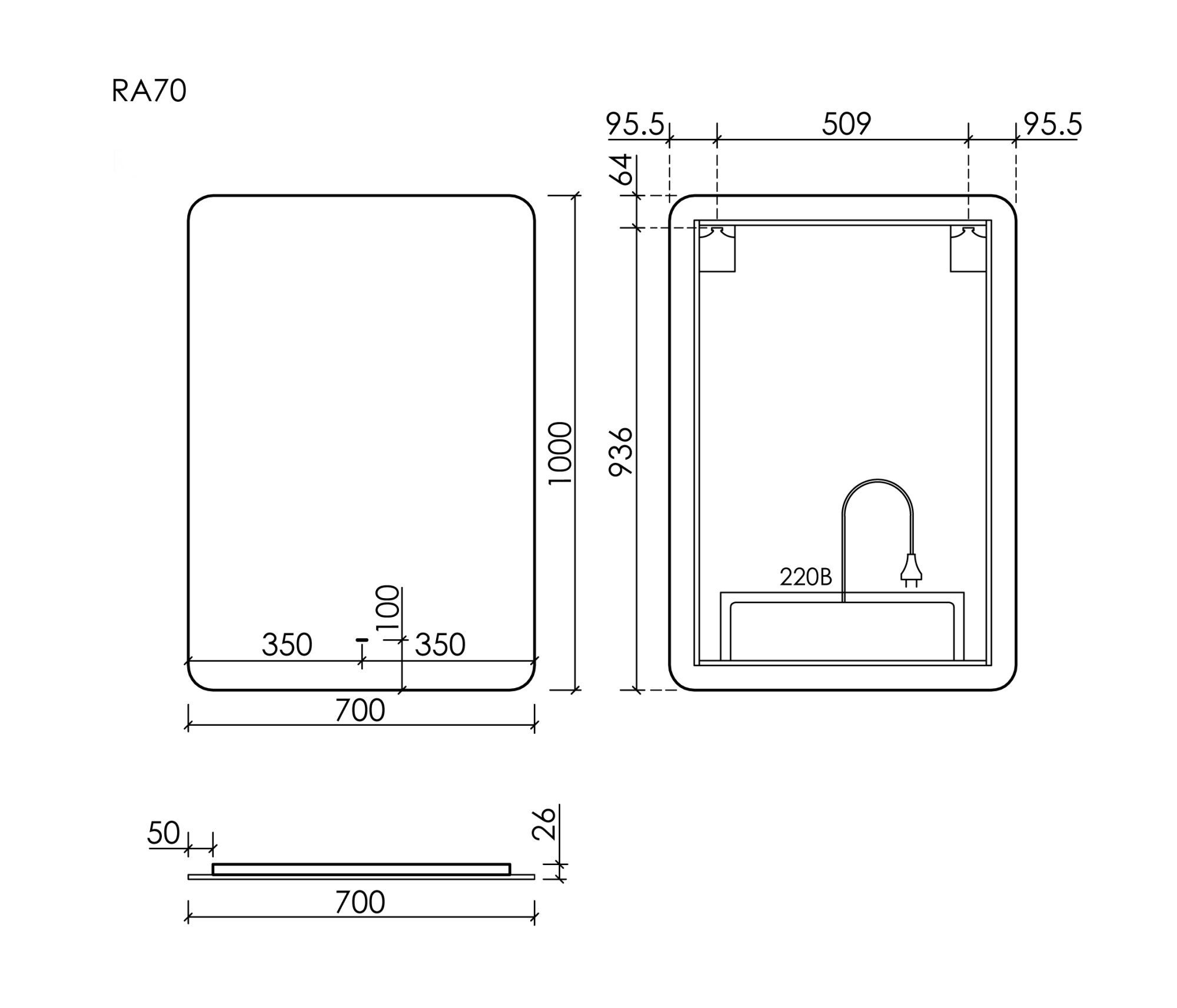Зеркало для ванной комнаты SANCOS Ray 700x1000 c подсветкой, арт. RA700