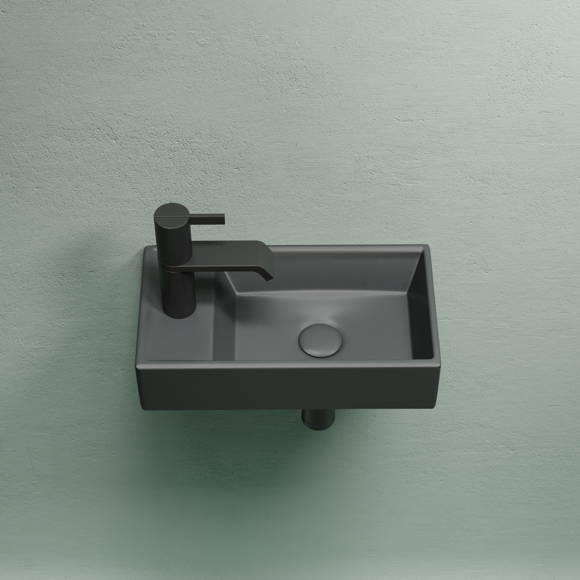 Умывальник подвесной прямоугольный (чаша справа, отверстие под смеситель слева) цвет темный антрацит матовый element 407x217x100